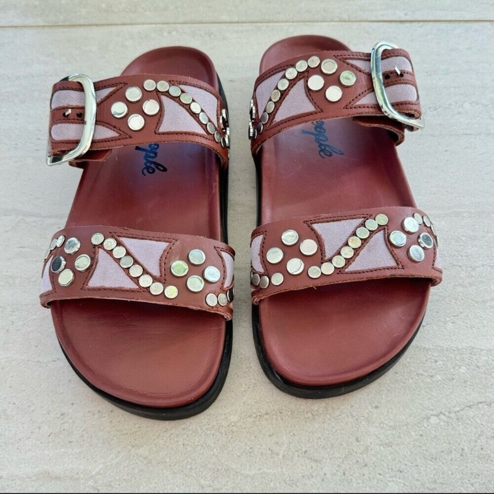 Free People Two-Strap Studded Sandals in Burgundy and Lavender - Picture 2 of 11